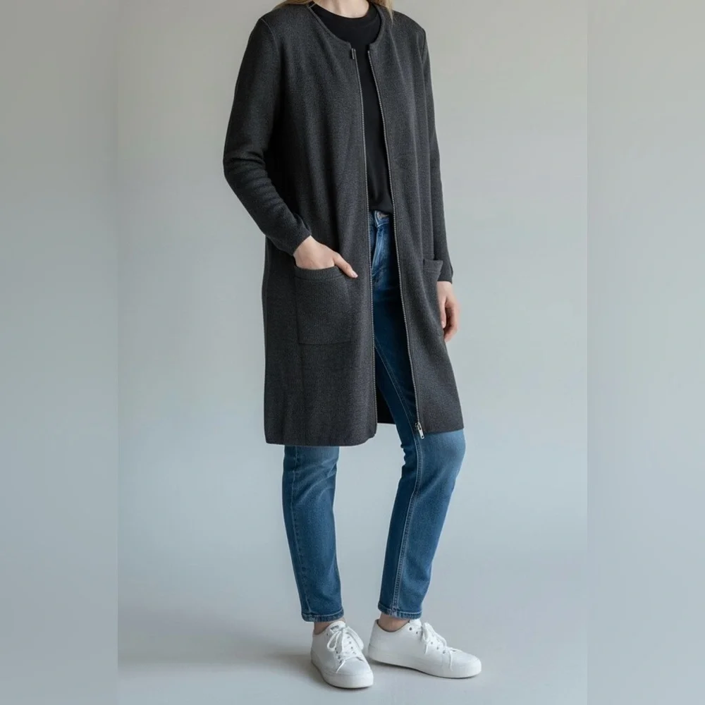 Banana Republic Charcoal Grey Full-Zip Longline Cardigan Small Classiccore - Picture 12 of 12